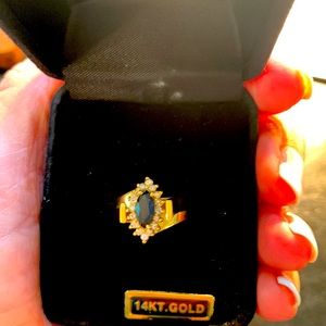 Real sapphire and diamond ring. 14K gold